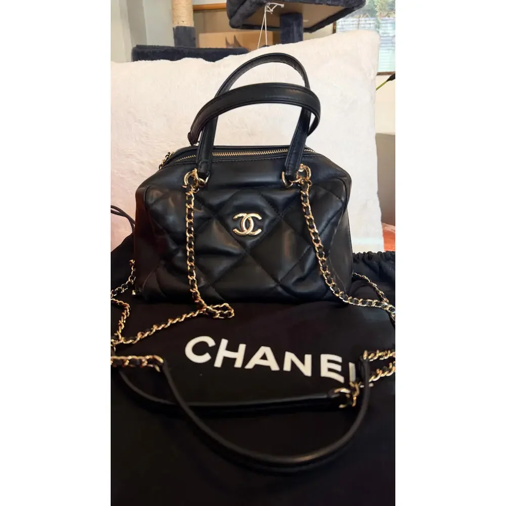 CHANEL BLACK QUILTED BOWLING CHAIN BAG - Picture 2 of 16